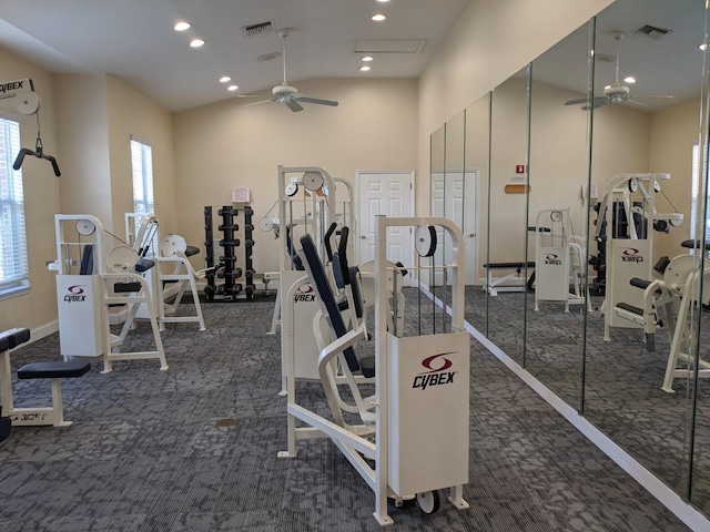 35103 Harbour Vista Cir, Saint Augustine, FL 32080 - workout area featuring ceiling fan, carpet flooring, recessed lighting, and visible vents