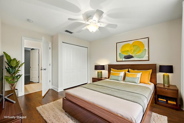 623 Shores Blvd, Saint Augustine Shores, FL 32086 - bedroom featuring a closet, wood finished floors, a ceiling fan, and baseboards