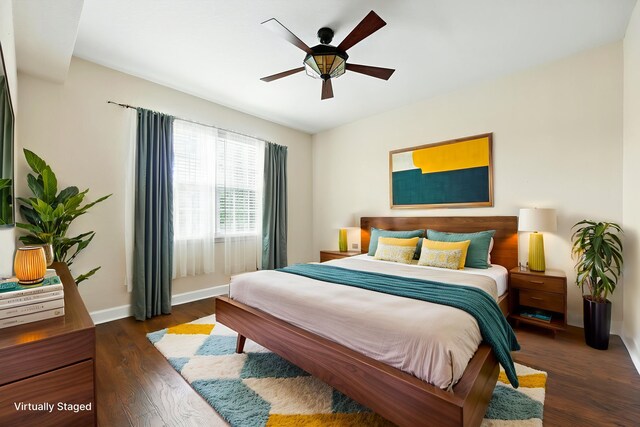 623 Shores Blvd, Saint Augustine Shores, FL 32086 - bedroom featuring baseboards, wood finished floors, and ceiling fan