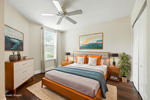623 Shores Blvd, Saint Augustine Shores, FL 32086 - bedroom with wood finished floors, baseboards, a closet, and ceiling fan