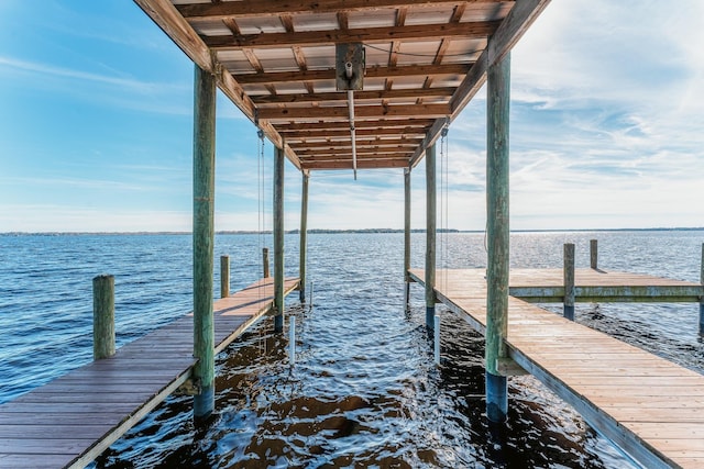 view of dock featuring a water view