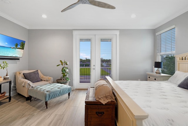 5450 A1A, Saint Augustine, FL 32080 - bedroom featuring access to exterior, ornamental molding, light wood-style floors, multiple windows, and recessed lighting
