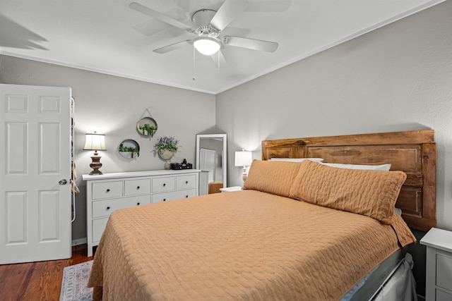 215 Jasmine Rd, Saint Augustine, FL 32086 - bedroom featuring dark wood-type flooring, ornamental molding, and ceiling fan