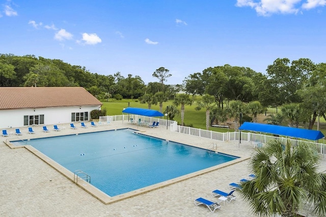 view of swimming pool with a patio