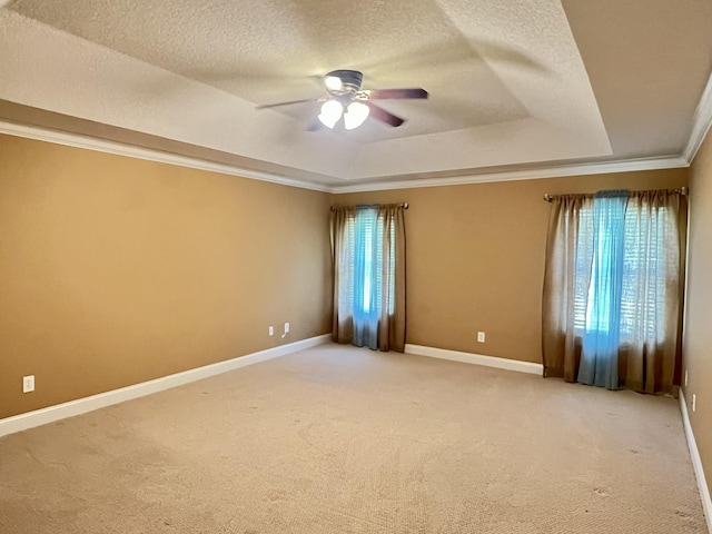 735 E Red House Branch Rd, Saint Augustine, FL 32084 - unfurnished room featuring a raised ceiling, a ceiling fan, a textured ceiling, and light carpet
