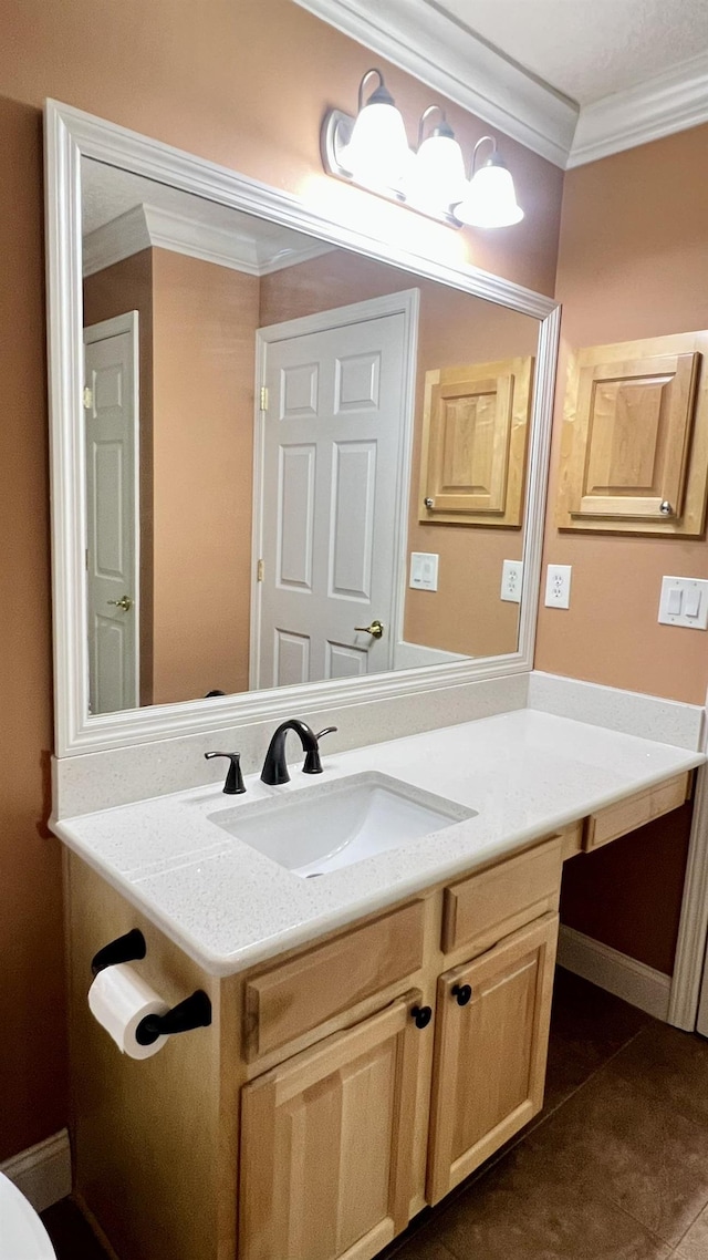 735 E Red House Branch Rd, Saint Augustine, FL 32084 - bathroom with ornamental molding and vanity
