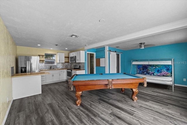342 Euclid Ave, Daytona Beach, FL 32118 - game room featuring dark wood-style floors, billiards table, a barn door, and recessed lighting