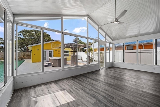 342 Euclid Ave, Daytona Beach, FL 32118 - unfurnished sunroom featuring a ceiling fan and lofted ceiling