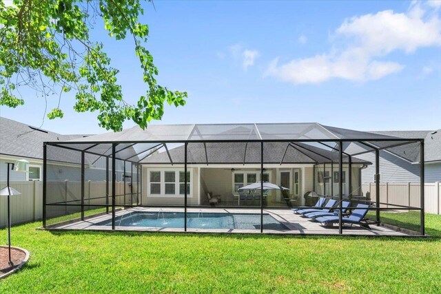 97 Paranza Trce, Saint Augustine, FL 32095 - back of house with a fenced backyard, a patio, glass enclosure, and ceiling fan