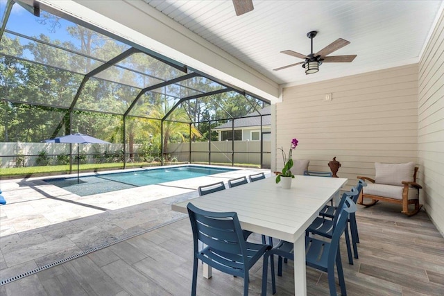 97 Paranza Trce, Saint Augustine, FL 32095 - view of swimming pool with a fenced backyard, a ceiling fan, a patio area, and a lanai