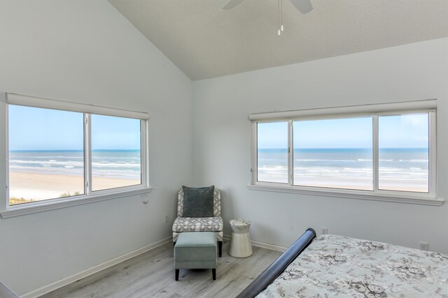 8550 S A1A # 102, Saint Augustine, FL 32080 - bedroom featuring light wood-style flooring, baseboards, vaulted ceiling, and a water view