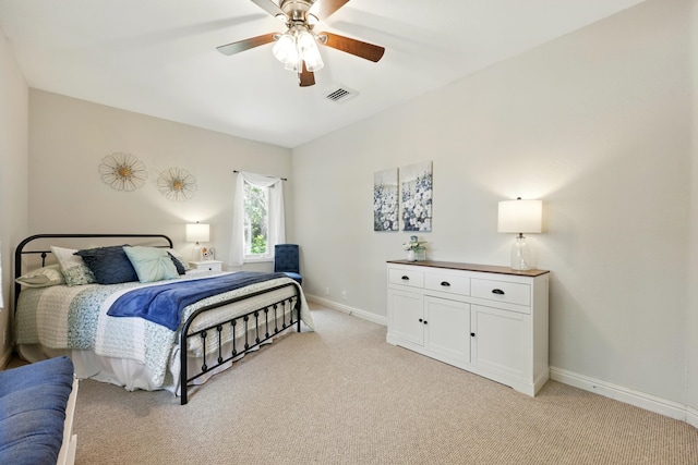 133 Federal Point Rd, East Palatka, FL 32131 - bedroom with baseboards, a ceiling fan, visible vents, and light colored carpet