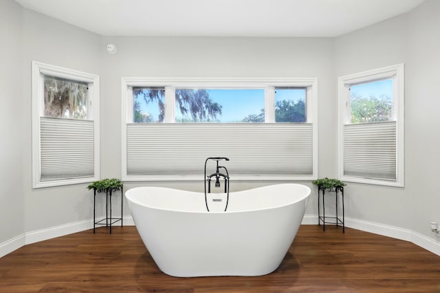 133 Federal Point Rd, East Palatka, FL 32131 - bathroom with baseboards, a soaking tub, and wood finished floors