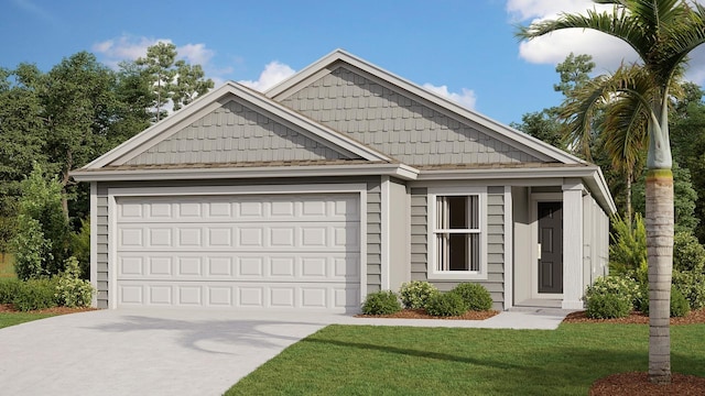 view of front of property featuring a front yard and a garage