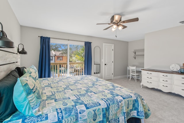 112 2nd St, Saint Augustine, FL 32080 - bedroom featuring access to exterior, light carpet, a ceiling fan, and baseboards