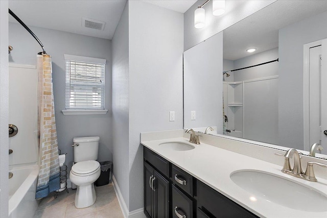 full bathroom featuring tile patterned flooring, visible vents, toilet, and a sink