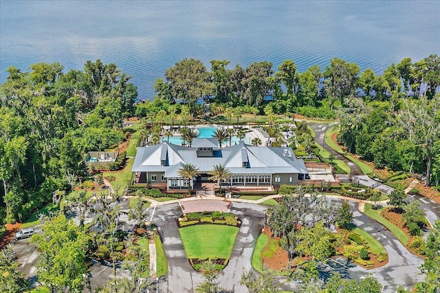 aerial view featuring a water view