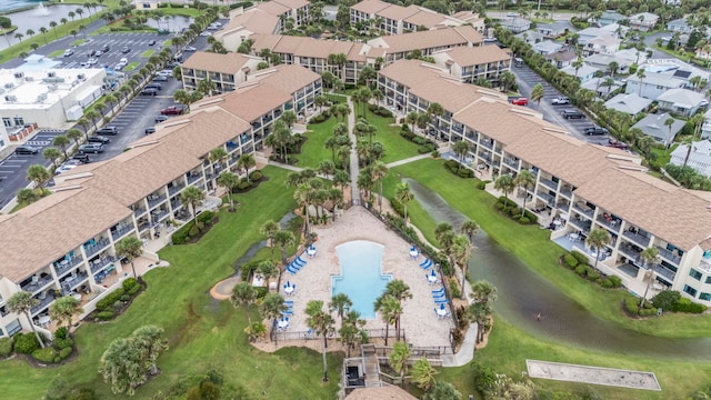 aerial view with a water view