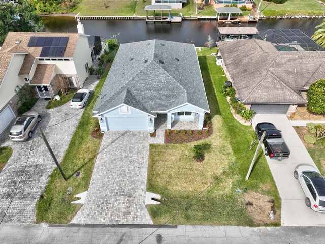 bird's eye view featuring a water view