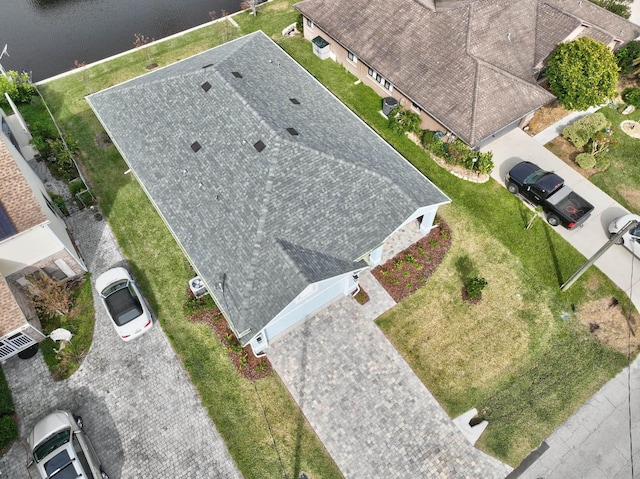 aerial view with a water view