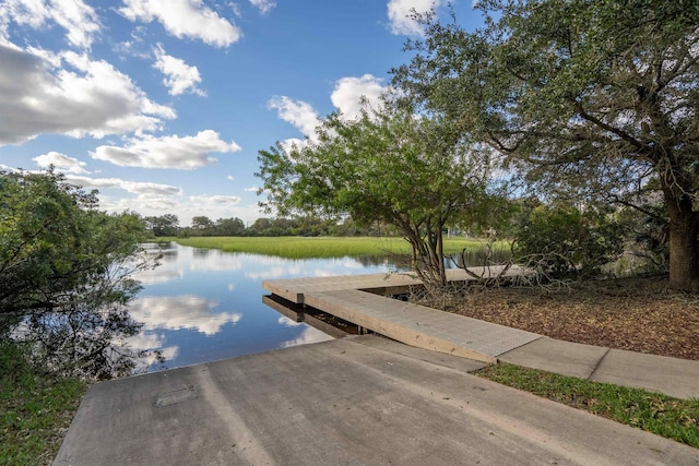 dock area with a water view