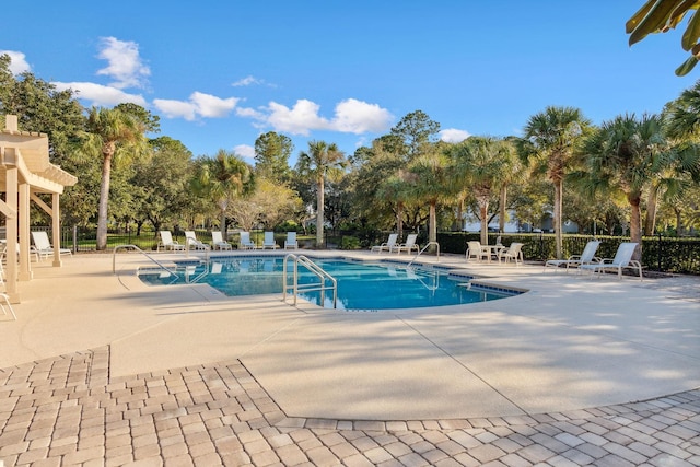 view of swimming pool with a patio area