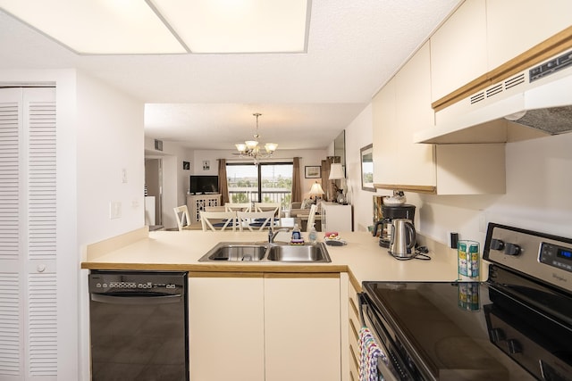 4250 A1A Unit E31, Saint Augustine Beach, FL 32080 - kitchen featuring stainless steel range with electric stovetop, dishwasher, under cabinet range hood, light countertops, and a chandelier