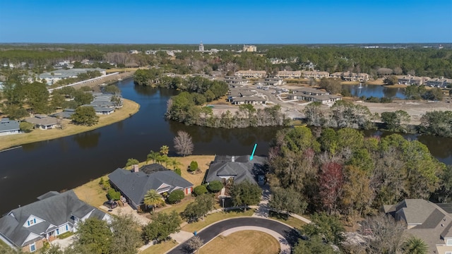 aerial view with a water view and a residential view