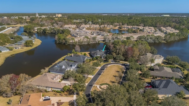 aerial view featuring a residential view and a water view