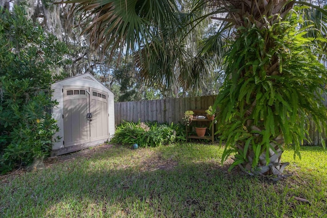 view of yard with a shed