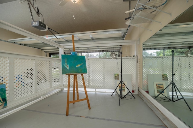 interior space with a garage door opener