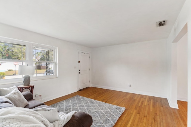 living room with light hardwood / wood-style flooring