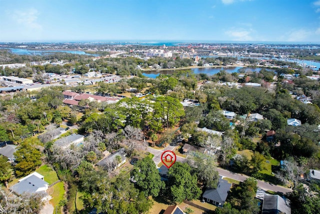 bird's eye view featuring a water view