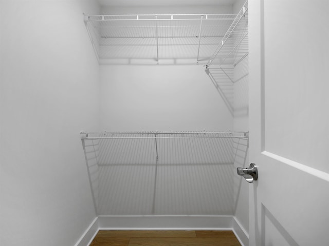 spacious closet with dark wood-type flooring