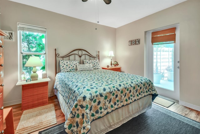 bedroom featuring ceiling fan and wood-type flooring