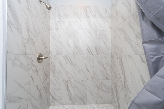 interior details featuring a tile shower