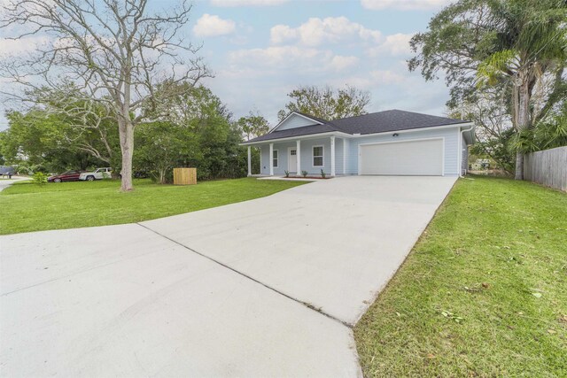 679 Coral Cir, Saint Augustine, FL 32080 - view of front of home with concrete driveway, an attached garage, a porch, and roof with shingles