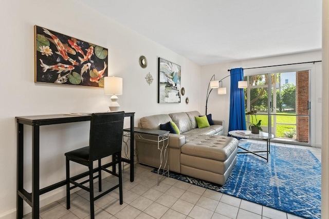 living room featuring light tile patterned floors