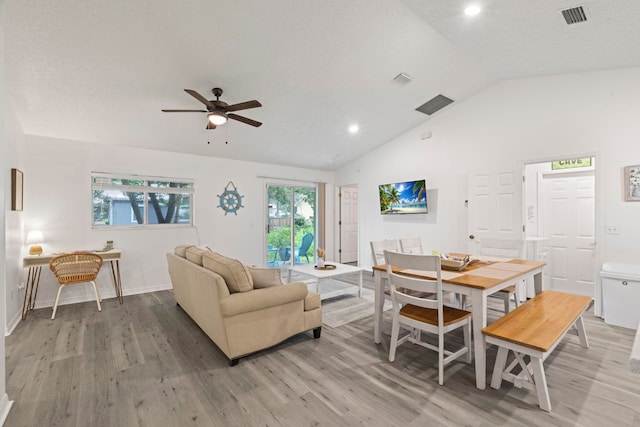 110 Dory Rd, Saint Augustine, FL 32086 - living area with vaulted ceiling, a ceiling fan, light wood-style flooring, recessed lighting, and baseboards