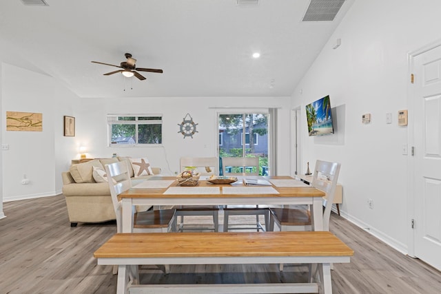 110 Dory Rd, Saint Augustine, FL 32086 - dining area featuring light wood-style flooring, healthy amount of natural light, a ceiling fan, lofted ceiling, and recessed lighting