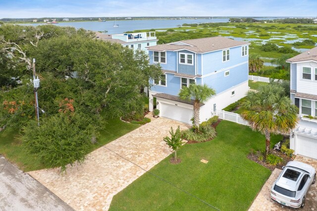 aerial view with a water view