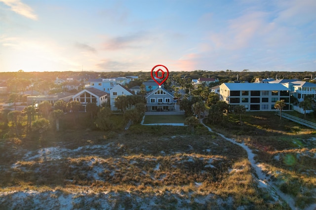 view of aerial view at dusk