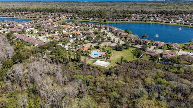 aerial view featuring a residential view and a water view