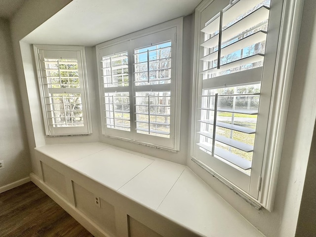 interior space featuring baseboards and wood finished floors