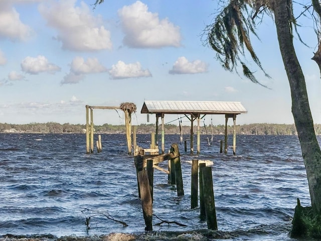 view of dock with a water view