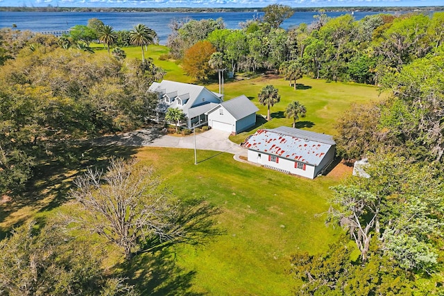 bird's eye view featuring a water view