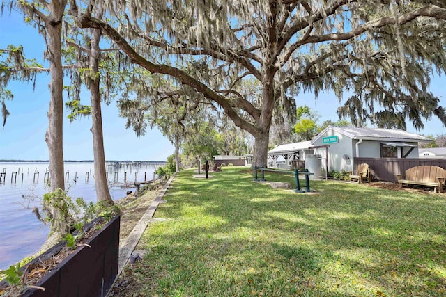 view of yard with a water view