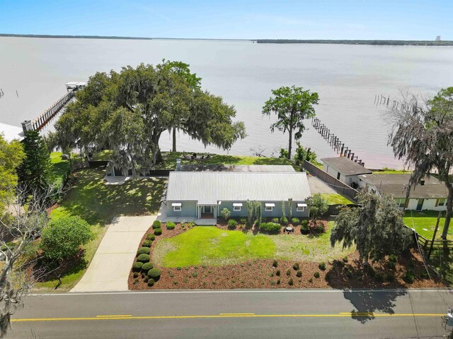 aerial view with a water view
