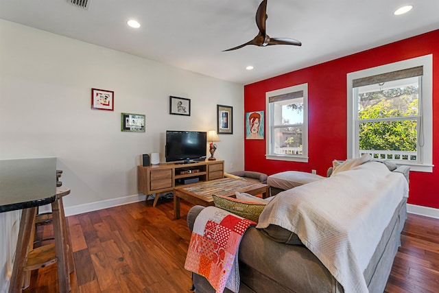 161 Blanco St, Saint Augustine, FL 32084 - living area with wood-type flooring, baseboards, ceiling fan, and recessed lighting