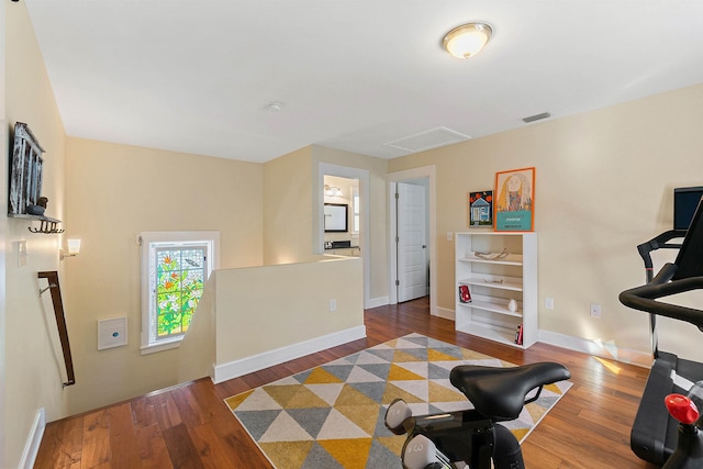 161 Blanco St, Saint Augustine, FL 32084 - office area featuring attic access, wood finished floors, visible vents, and baseboards